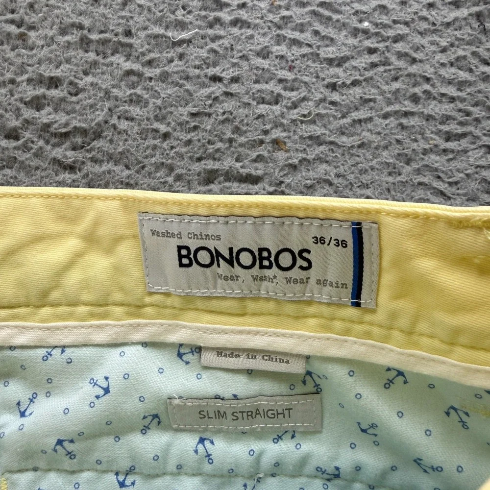 Bonobos Pant Mens 36x32 Yellow Cotton Chino Straight Slim Business Preppy Career